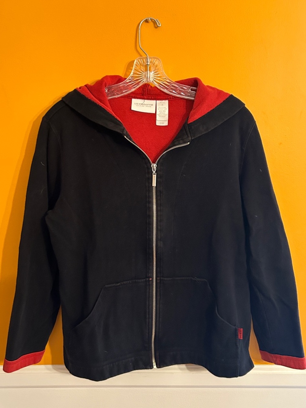 Liz Claiborne Black Zip Hoodie with Red Lining